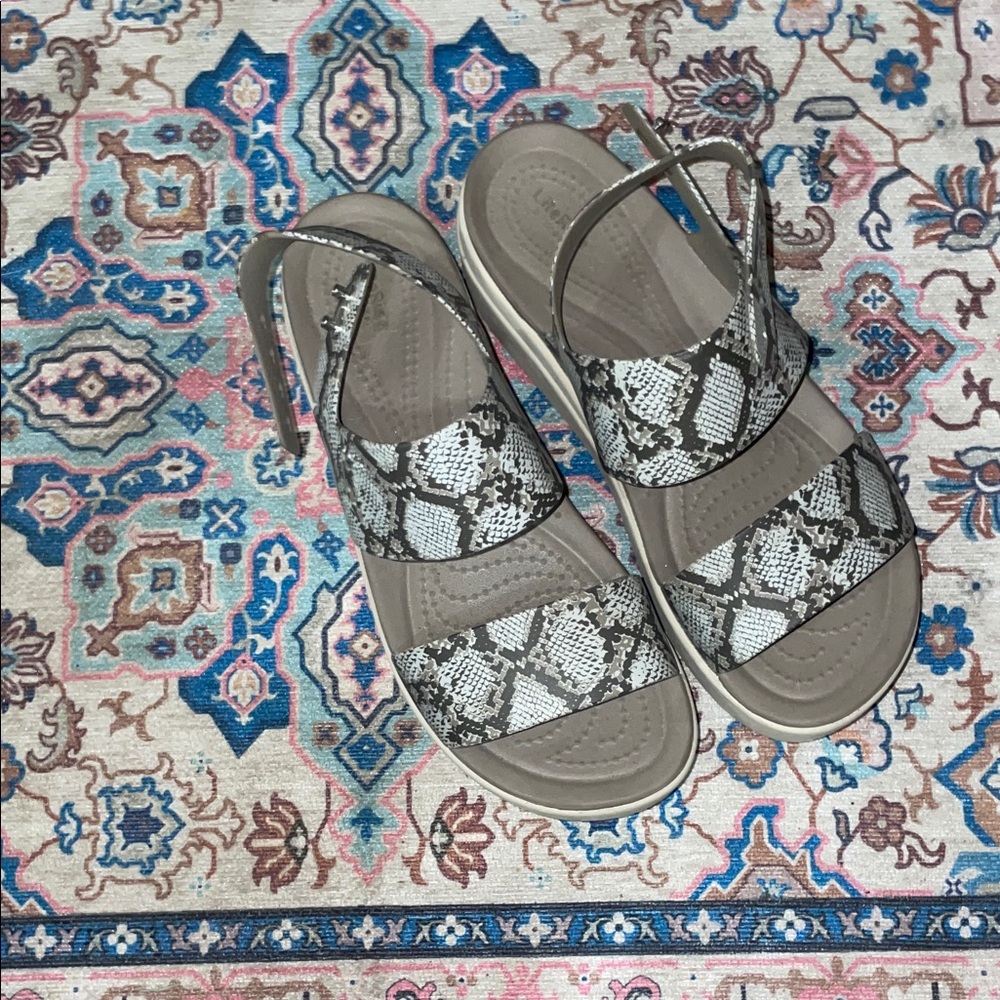 CROCS Snake Print Sandals - Gray and Cream